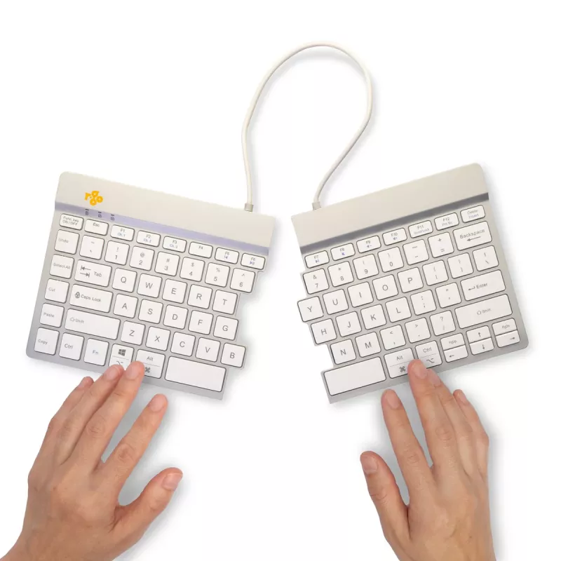 R-Go Tools Ergonomische Tastatur R-Go Split Break mit Pausensoftware, ergonomische geteilte Tastatur, QWERTY (US), Bluetooth, weiß