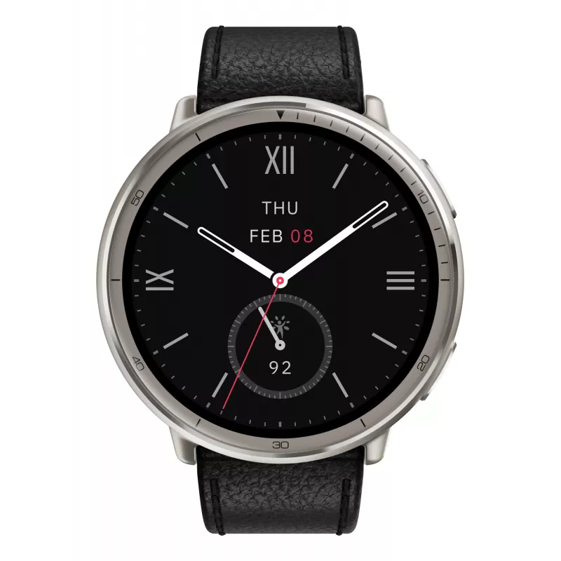 Amazfit Active 2 Premium 44 mm Smartwatch, schwarzes Leder (W2433EU1N)