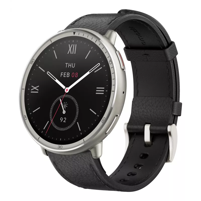 Amazfit Active 2 Premium 44 mm Smartwatch, schwarzes Leder (W2433EU1N)