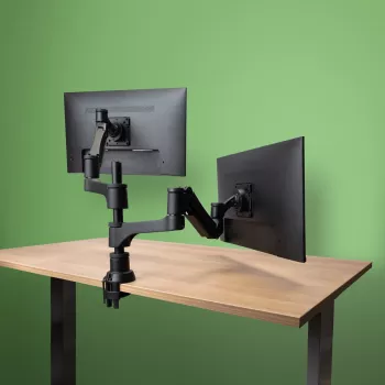 R-Go Tools Monitorhalterung R-Go Caparo Dual, für zwei Monitore, höhenverstellbar mit Gasfeder, 3-9 kg Tragkraft, 100% kreislauffähig, schwarz