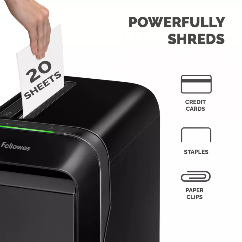 Fellowes Powershred LX221 5050401 Mikro-Cut-Aktenvernichter, P-5, 20 Blatt, 2 x 12 mm, 30 l, 70 dB, schwarz