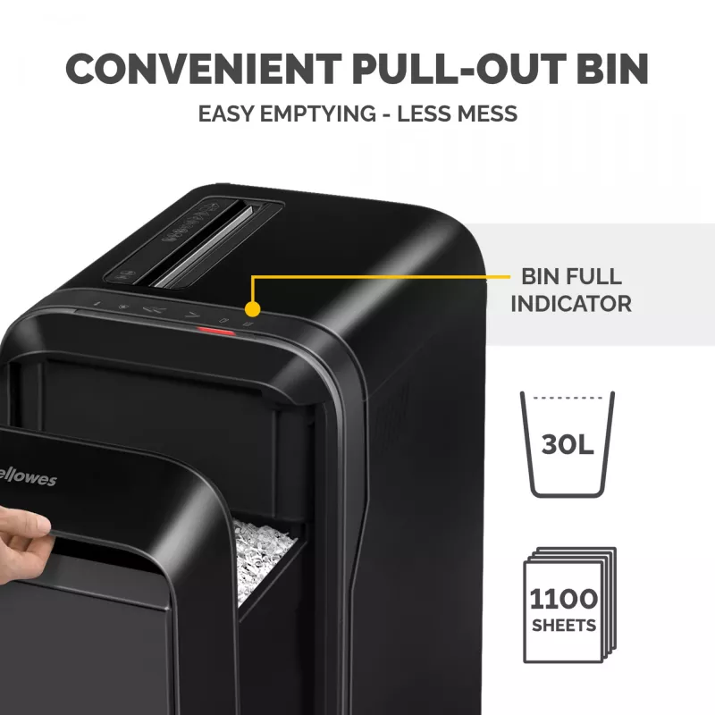 Fellowes Powershred LX221 5050401 Mikro-Cut-Aktenvernichter, P-5, 20 Blatt, 2 x 12 mm, 30 l, 70 dB, schwarz