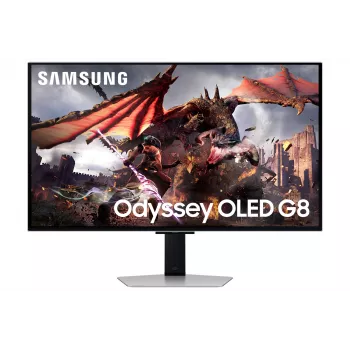 Samsung Odyssey OLED G8 G80SD LS32DG802SUXDU Gaming-Monitor, 32 Zoll (81,3 cm) OLED, 4K UHD 3840 x 2160, 240 Hz, 0,03 ms, HDR10, 2x HDMI, DisplayPort, USB-3.0-Hub, höhenverstellbar, Pivot, Silber