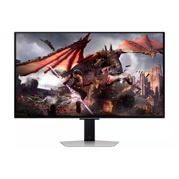 Samsung Odyssey OLED G8 G80SD LS32DG802SUXDU Gaming-Monitor, 32 Zoll (81,3 cm) OLED, 4K UHD 3840 x 2160, 240 Hz, 0,03 ms, HDR10, 2x HDMI, DisplayPort, USB-3.0-Hub, höhenverstellbar, Pivot, Silber