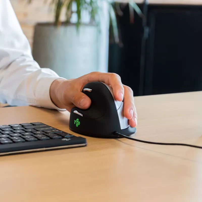 R-Go Tools Ergonomische Maus R-Go HE Break mit Pausensoftware, groß (Handgröße ≥ 185 mm), linkshändig, kabelgebunden, schwarz