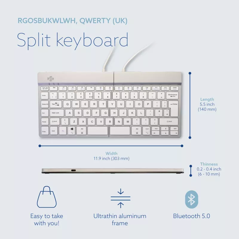 R-Go Tools Split Break RGOSBUKWLWH kabellose Tastatur, UK-Layout, Weiß
