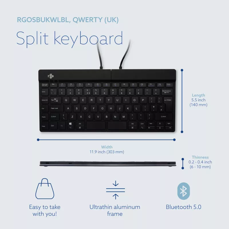 R-Go Tools Compact Break RGOSBUKWLBL kabellose Tastatur, UK-Layout, Schwarz