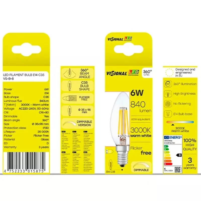 LED-Lampe VISIONAL VS-B-8 — 6 W, 840 lm, kaltweiß (840)