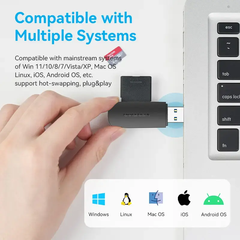 Vention CLGB0 2-in-1-Kartenleser, USB 3.0 A, SD + TF, zwei Laufwerksbuchstaben, schwarz