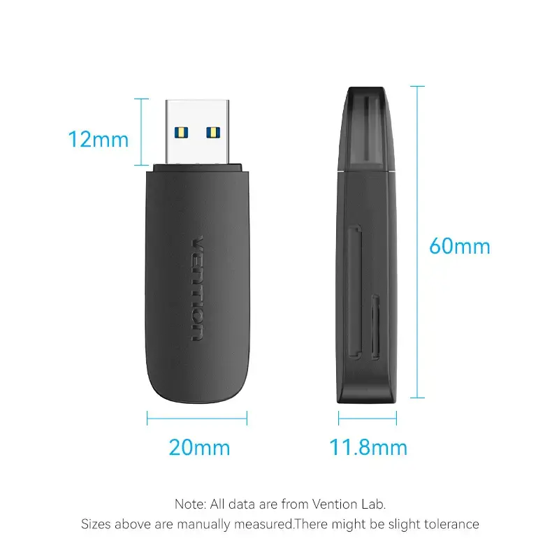Vention CLGB0 2-in-1-Kartenleser, USB 3.0 A, SD + TF, zwei Laufwerksbuchstaben, schwarz