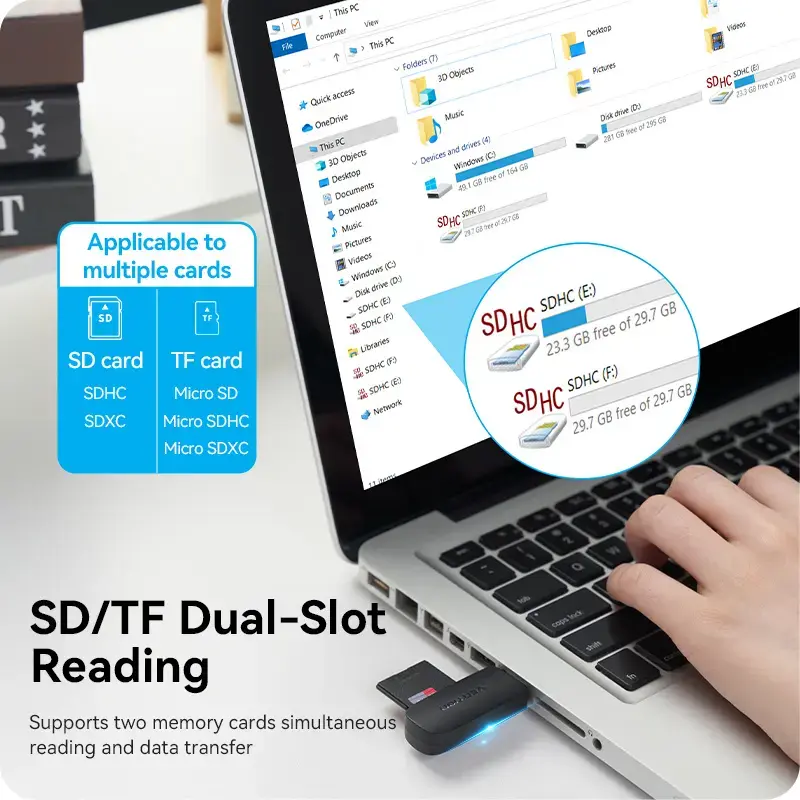 Vention CLGB0 2-in-1-Kartenleser, USB 3.0 A, SD + TF, zwei Laufwerksbuchstaben, schwarz
