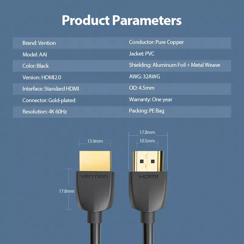 Vention Tragbares HDMI-Kabel 0,5 m Schwarz HDMI 2.0 18 Gbit/s