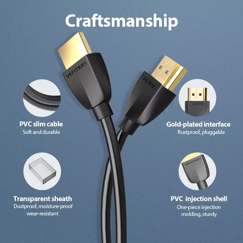 Vention Tragbares HDMI-Kabel 1M Schwarz 2.0 18 Gbit/s