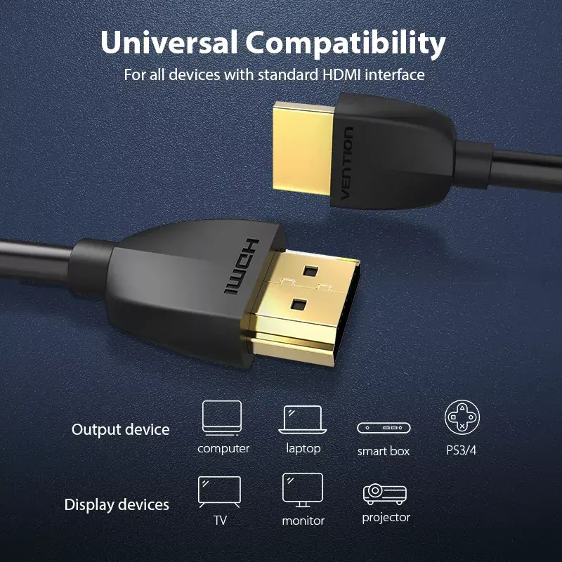 Vention Tragbares HDMI-Kabel 3M Schwarz HDMI 2.0 18 Gbit/s