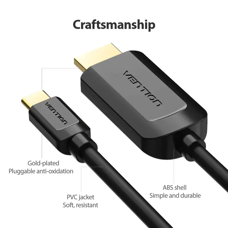 Vention Typ-C-auf-HDMI-Kabel 2 m Schwarz USB Typ-C HDMI