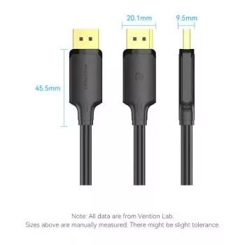DisplayPort-Kabel Vention HAKBI — DisplayPort auf DisplayPort, 3 m, Schwarz