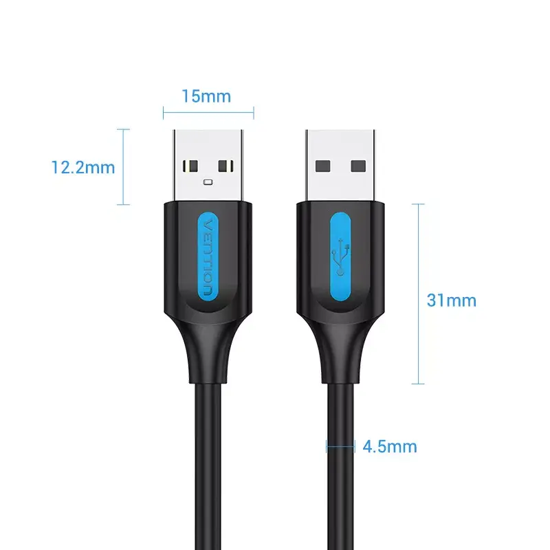 Vention COJBH USB-2.0-Kabel, USB-A-Stecker auf USB-A-Stecker, 2 m, 2 A, schwarz