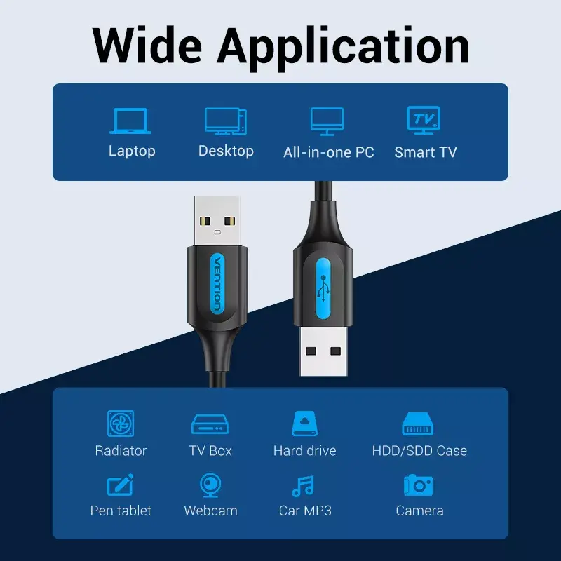 Vention COJBH USB-2.0-Kabel, USB-A-Stecker auf USB-A-Stecker, 2 m, 2 A, schwarz