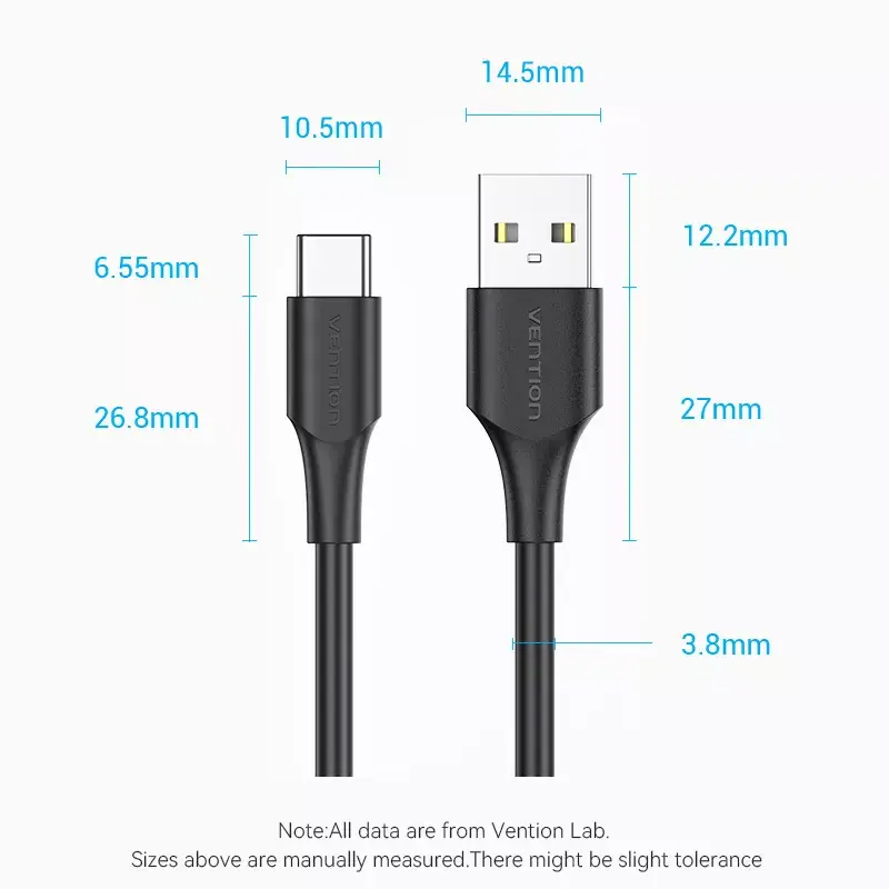 Vention USB 2.0 A-Stecker auf C-Stecker 3A Kabel 0,25 m Schwarz