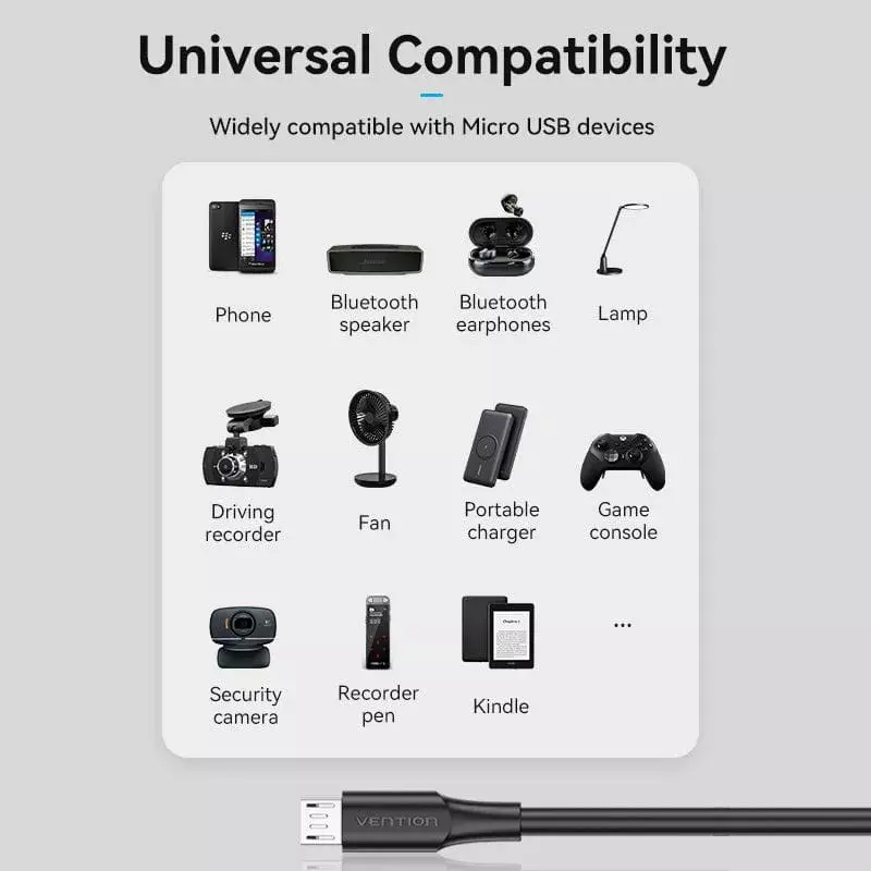 Vention USB 2.0 A Stecker auf Micro-B Stecker 2A Kabel 1M Schwarz