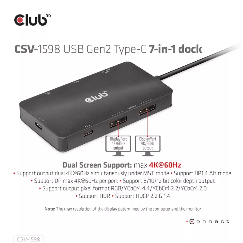 CLUB3D USB Gen2 Type-C to Dual DisplayPort 4k60Hz 7-in-1 HUB