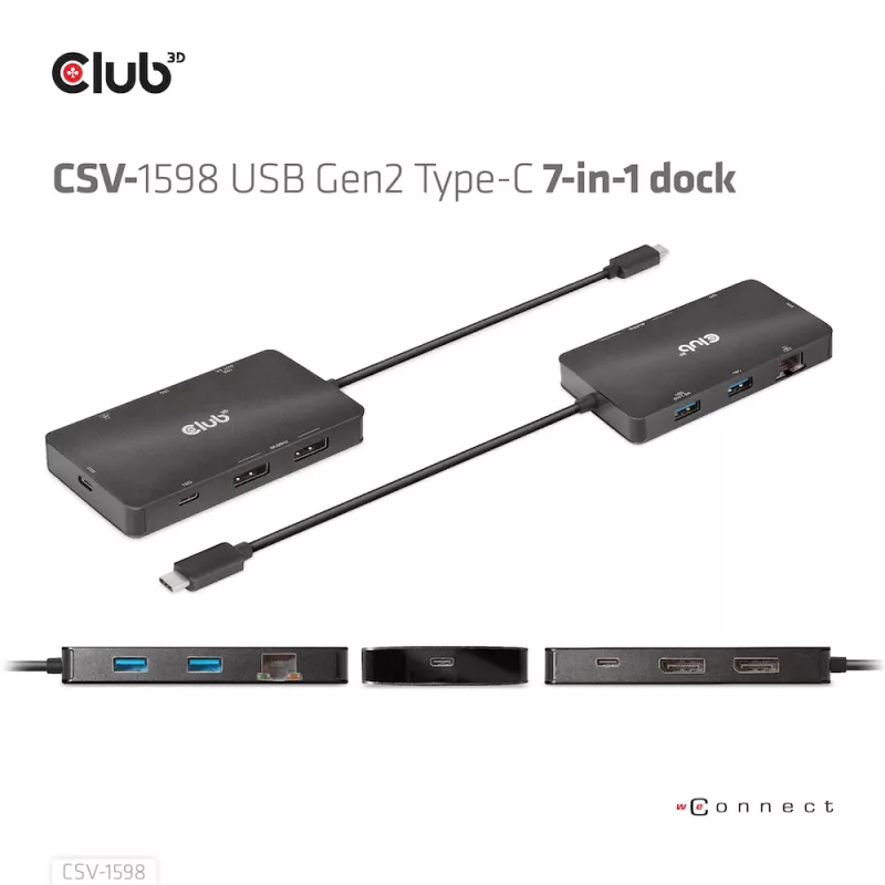 CLUB3D USB Gen2 Type-C to Dual DisplayPort 4k60Hz 7-in-1 HUB