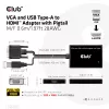Club 3D CAC-1720 VGA- und USB-Typ-A-auf-HDMI-Adapter mit Pigtail St./B., 0,6 m (1,97 ft), 28AWG, Schwarz