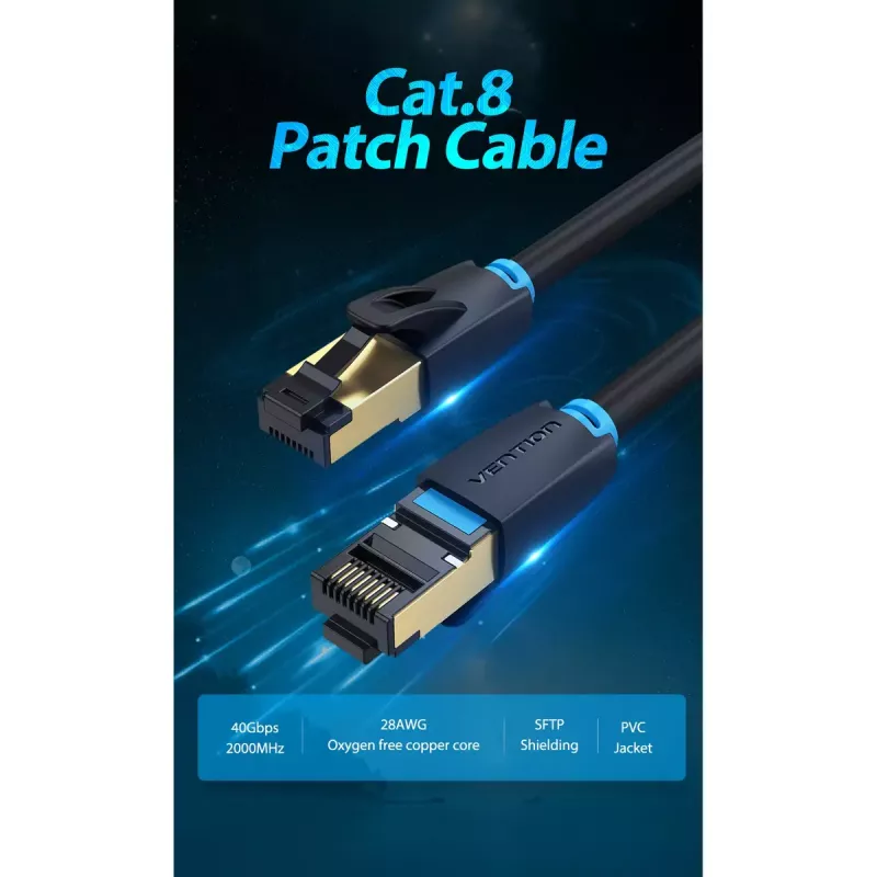 Vention Cat.8 SFTP Patchkabel 0,5 m Schwarz RJ-45 Goldbeschichtung