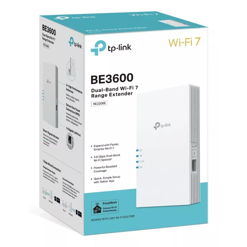 TP-Link RE220BE Wi-Fi 7 Repeater, Dual-Band 3.6 Gb/s (RE220BE)