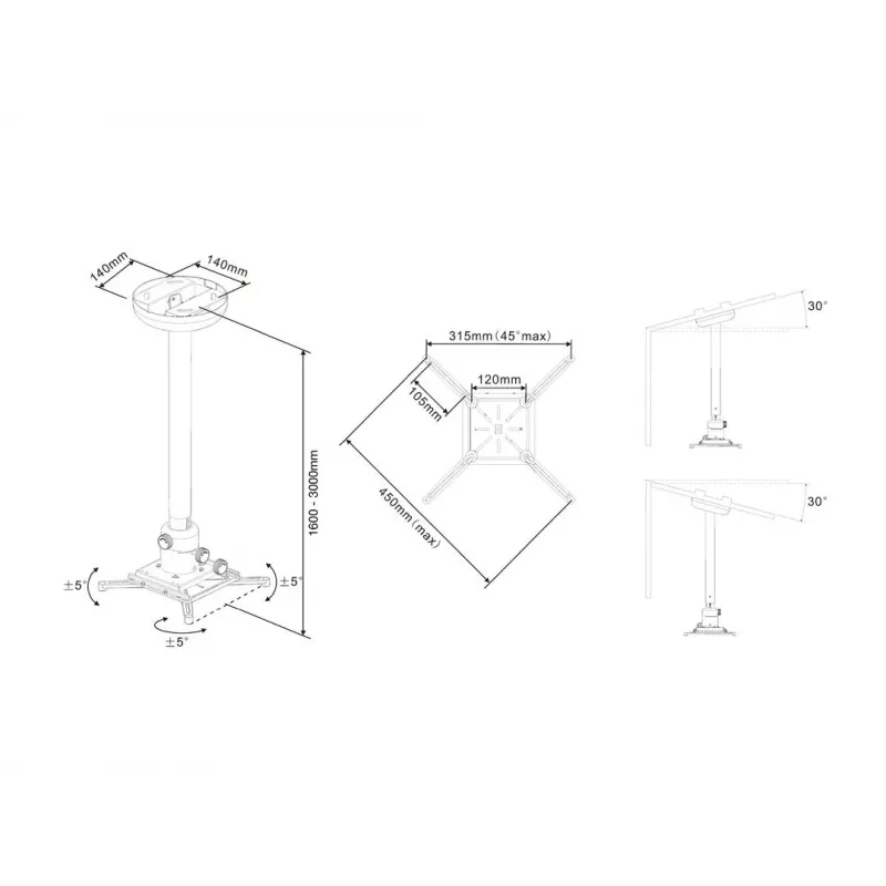 Multibrackets M Universal Projektor-Deckenhalterung 1600-3000 mit Feineinstellung
