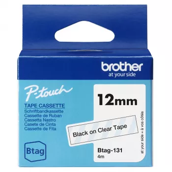 Etikettierband Brother BTAG-131 Schwarz auf Transparent 1,2 cm 4 m