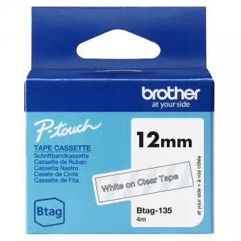 Beschriftungsband Brother BTAG-135 Weiß auf transparent 1,2 cm 4 m
