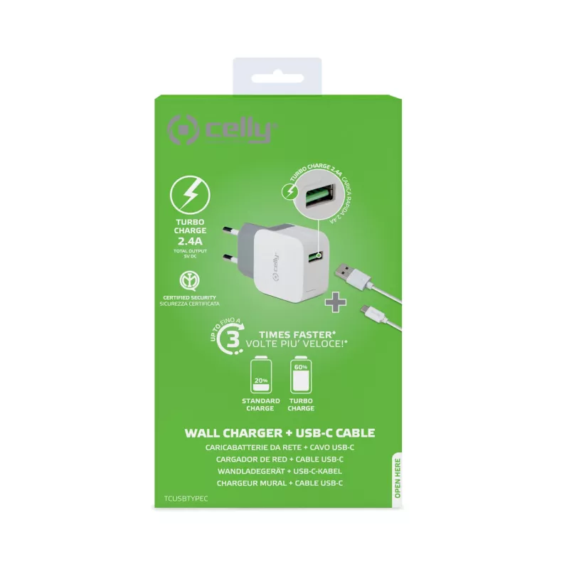 Celly TCUSBTYPEC Ladegerät für Mobilgeräte Universal Weiß USB Innenbereich