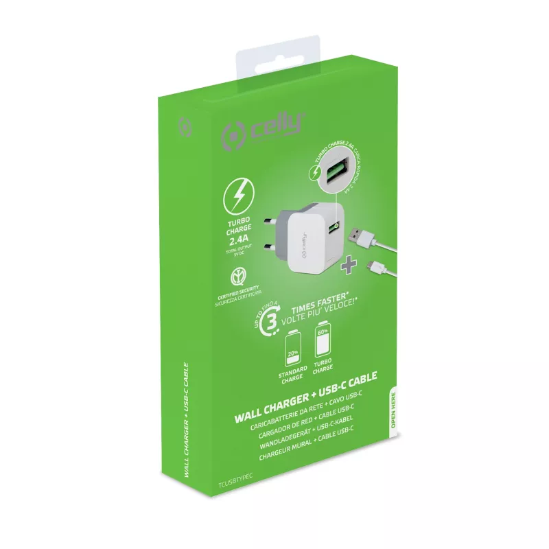 Celly TCUSBTYPEC Ladegerät für Mobilgeräte Universal Weiß USB Innenbereich