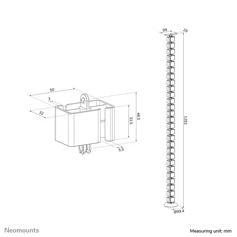 Kabelspiral-Organizer Neomounts ADS06-130BL schraubbefestigt, schwarz, 130 mm Segmente