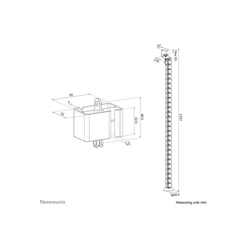 Kabelkanal mit Klemmbefestigung Neomounts ADS06-131WH, universeller weißer Kabel-Organizer
