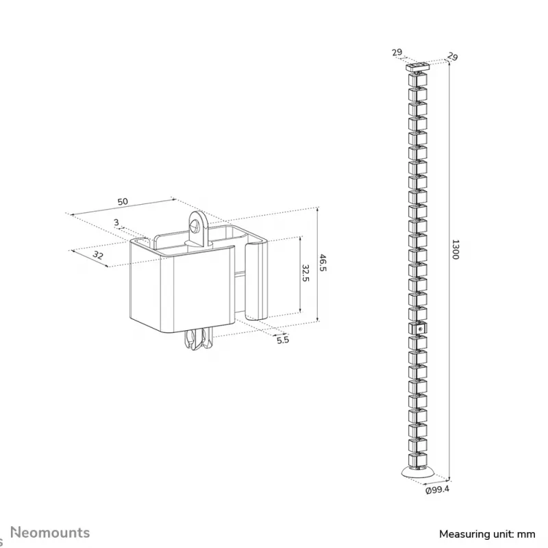 Kabel-Wirbelsäulen-Organizer Neomounts ADS06-132BL magnetbefestigt, schwarz, flexibel segmentiertes Kabelmanagement