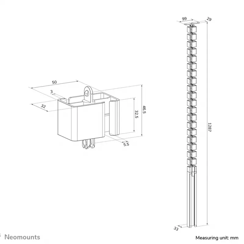 Kabelkanal Neomounts ADS06-133BL – schraubbefestigter magnetischer Kanal, schwarz
