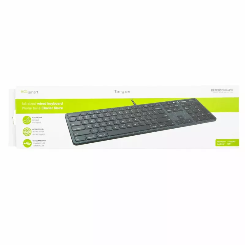 Targus EcoSmart AKB874NO kabelgebundene Tastatur in voller Größe, USB, QWERTY Nordisch, antimikrobiell, Schwarz