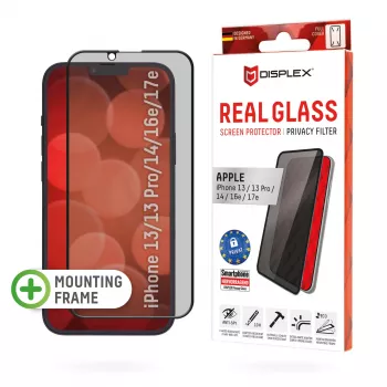 Displex Blickschutz-Displayschutz (10H) für Apple iPhone 13/13 Pro/14/16e/17e, Eco-Montagerahmen, Blickschutzfilter