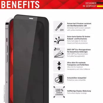 Displex Blickschutz-Displayschutz (10H) für Apple iPhone 13/13 Pro/14/16e/17e, Eco-Montagerahmen, Blickschutzfilter