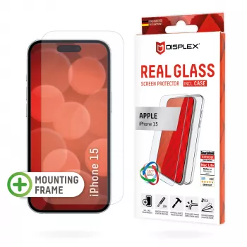 Displex Displayschutz + Hülle für Apple iPhone 15, Eco Montagerahmen, kratzfest