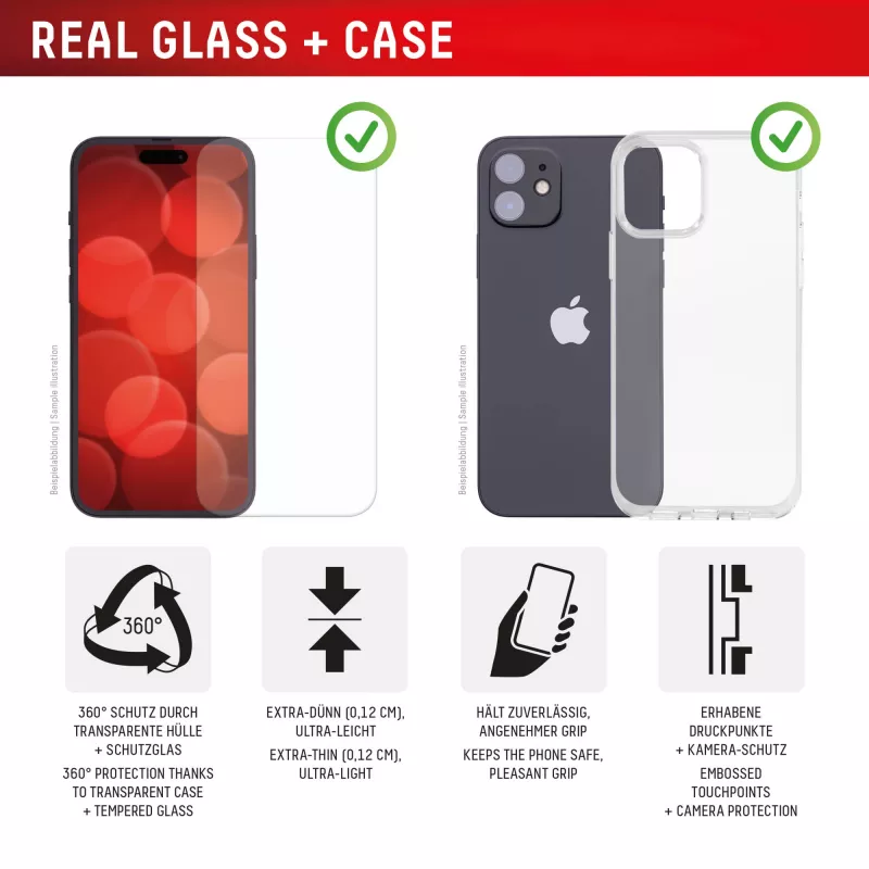 Displex Displayschutzfolie + Hülle für Apple iPhone 16, Eco Montagerahmen, kratzfest