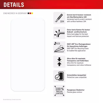 Displex Displayschutzfolie (10H) für Apple iPhone 15/15 Pro/16, Eco Montagerahmen, kratzfest