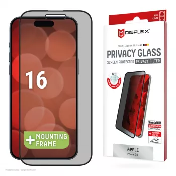 Displex Sichtschutz-Displayschutzfolie (10H) für Apple iPhone 16, Eco-Montagerahmen, Blickschutzfilter