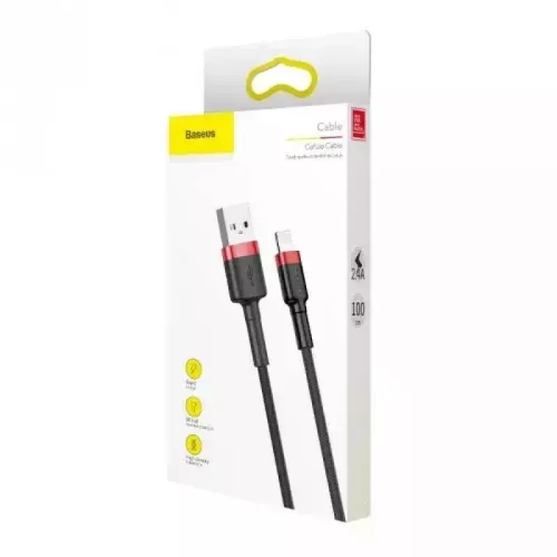 USB-A-auf-Lightning-Kabel Baseus CALKLF-C19 2 m – Aluminiumgehäuse, 1,5 A, schwarz/rot