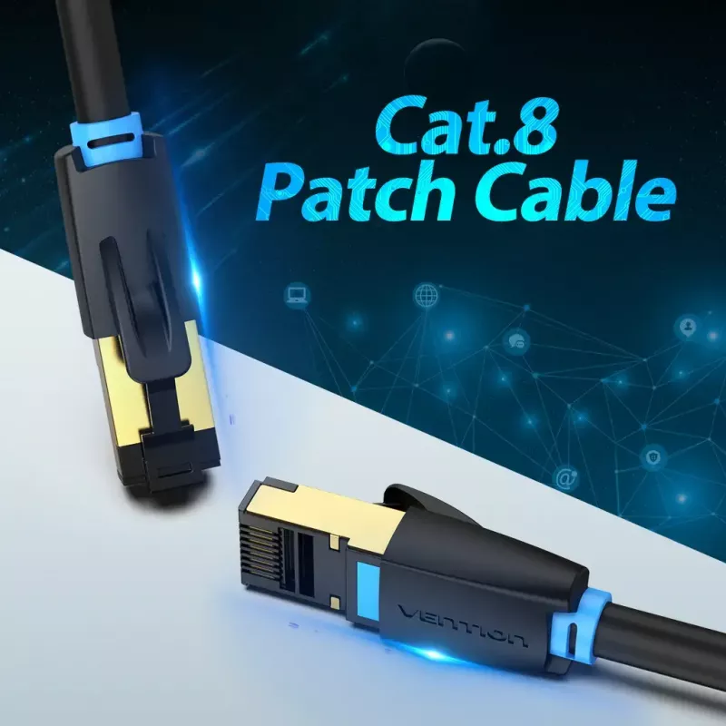 Ethernet-Patchkabel Vention Cat.8 S/FTP 1 m Schwarz RJ-45 Goldbeschichtet