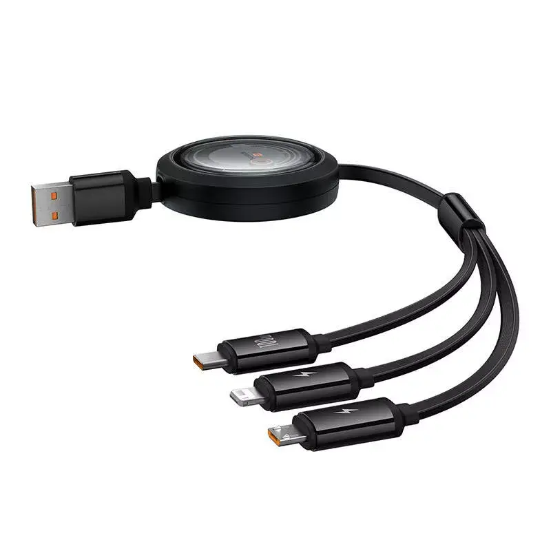 USB 3-in-1 Kabel Baseus Free2Draw (USB-A auf Micro USB + Lightning + USB-C), 100 W, 1,1 m, schwarz