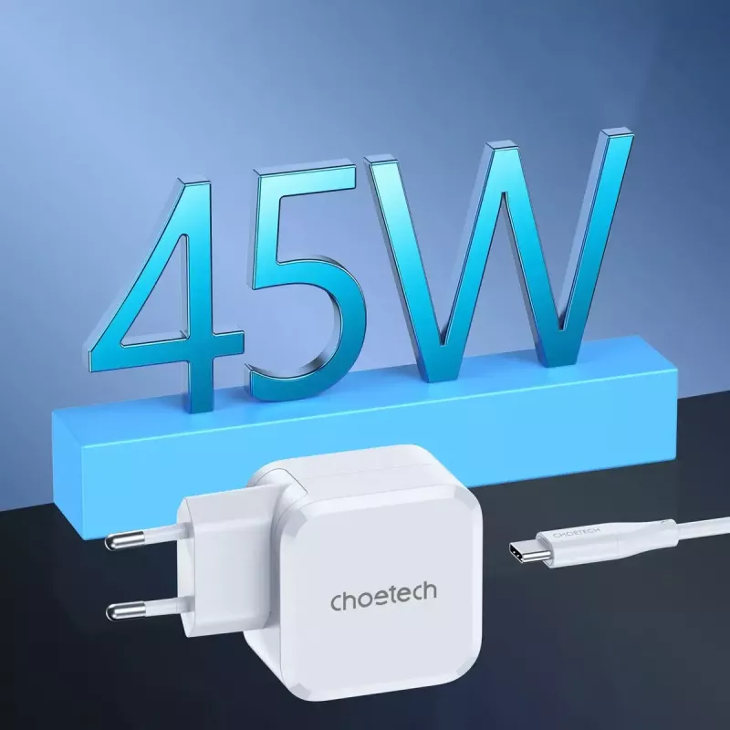 CHOETECH PD8007 GaN USB-C-Ladegerät 45 W, PD3.0, QC3.0, PPS, EU, Weiß