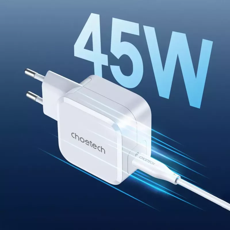 CHOETECH PD8007 GaN USB-C-Ladegerät 45 W, PD3.0, QC3.0, PPS, EU, Weiß